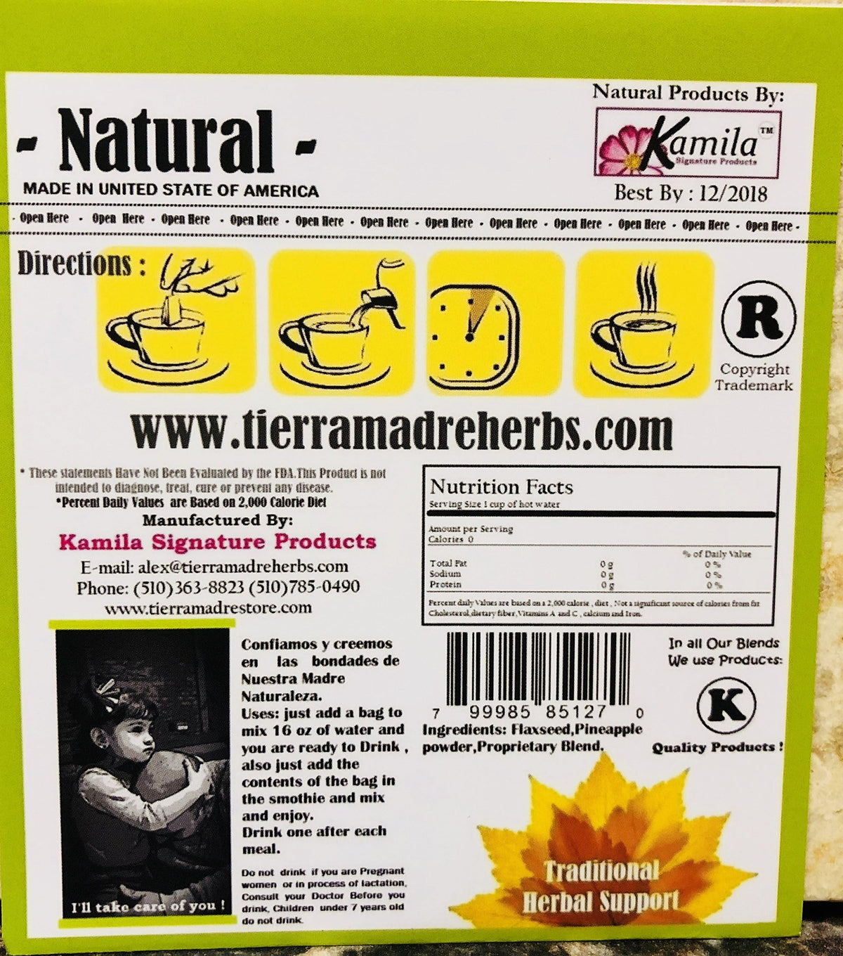 TIERRA MADRE LINAZA PIA -Flax Seed Tea 2 Pack
