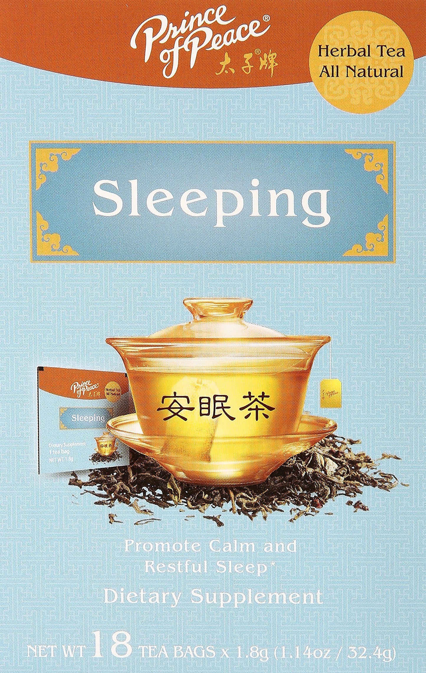 Prince of Peace Sleeping Tea, 18 Tea Bags Herbal Tea Bags for Sleep Support Bedtime Tea Prince of Peace Herbal Sleep Aid Valerian Root Tea