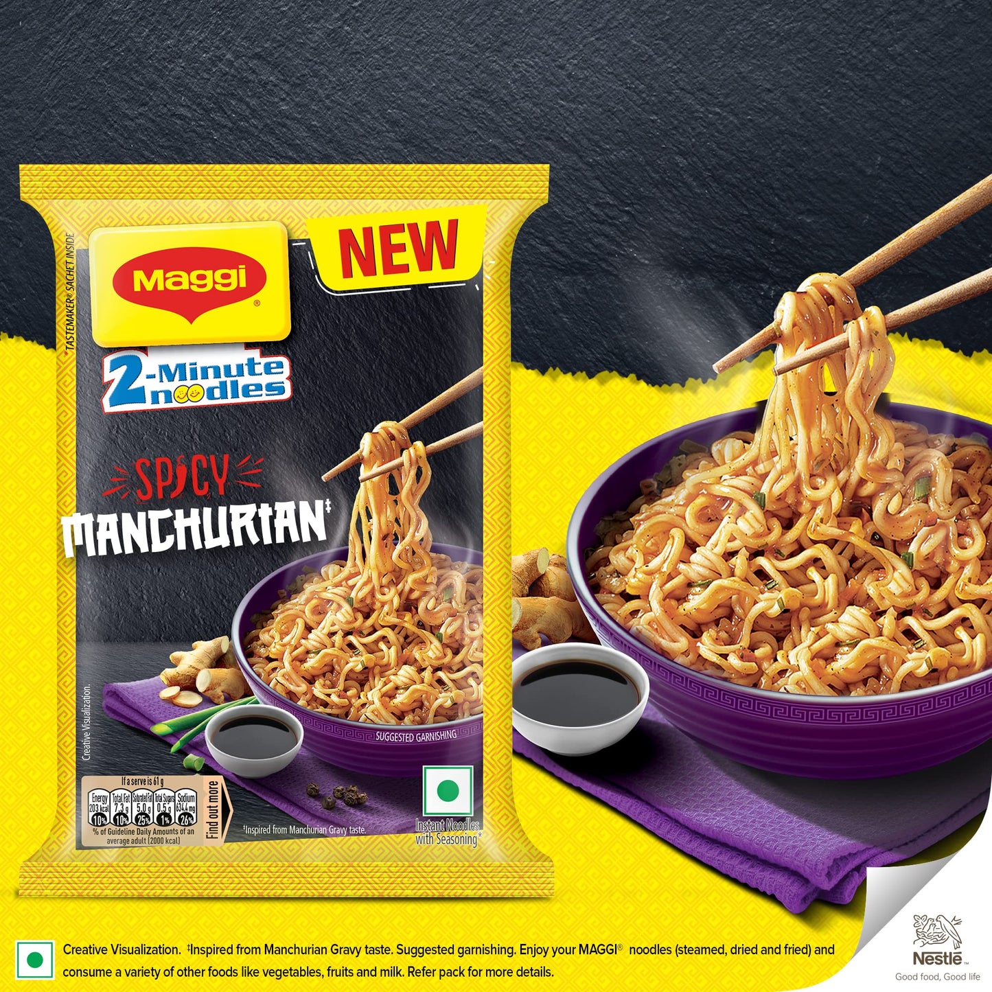 MAGGI 2-Minute Spicy Manchurian Noodles, Easy to Cook Instant Noodles, 244 grams