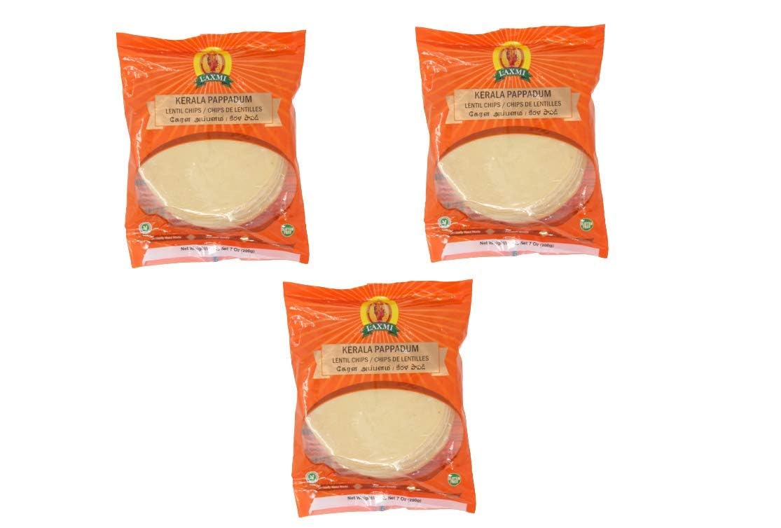Laxmi Plain Pappadums & Appalam - Choose Quanity - Ships From California (Kerala Pappadum ( Orange Pack ), 3 PACK)