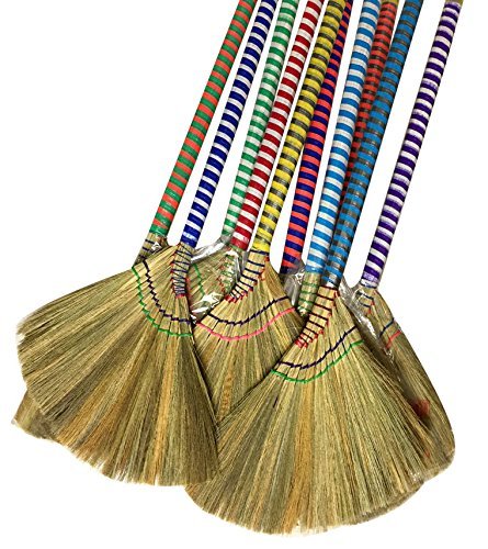 Anti-Static Choi Bong Co Vietnam Hand Made Straw Soft Broom Colored Handle 12" Head Width, 40" Overall Length 3-PC