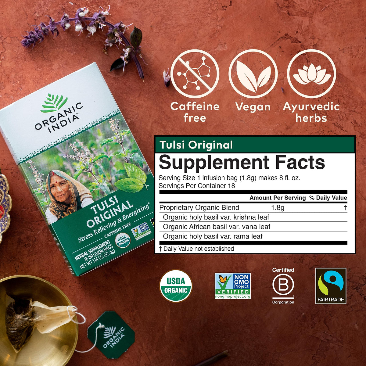 Tulsi Original -Organic India 18 infusion bags - Food / Masala / Dal