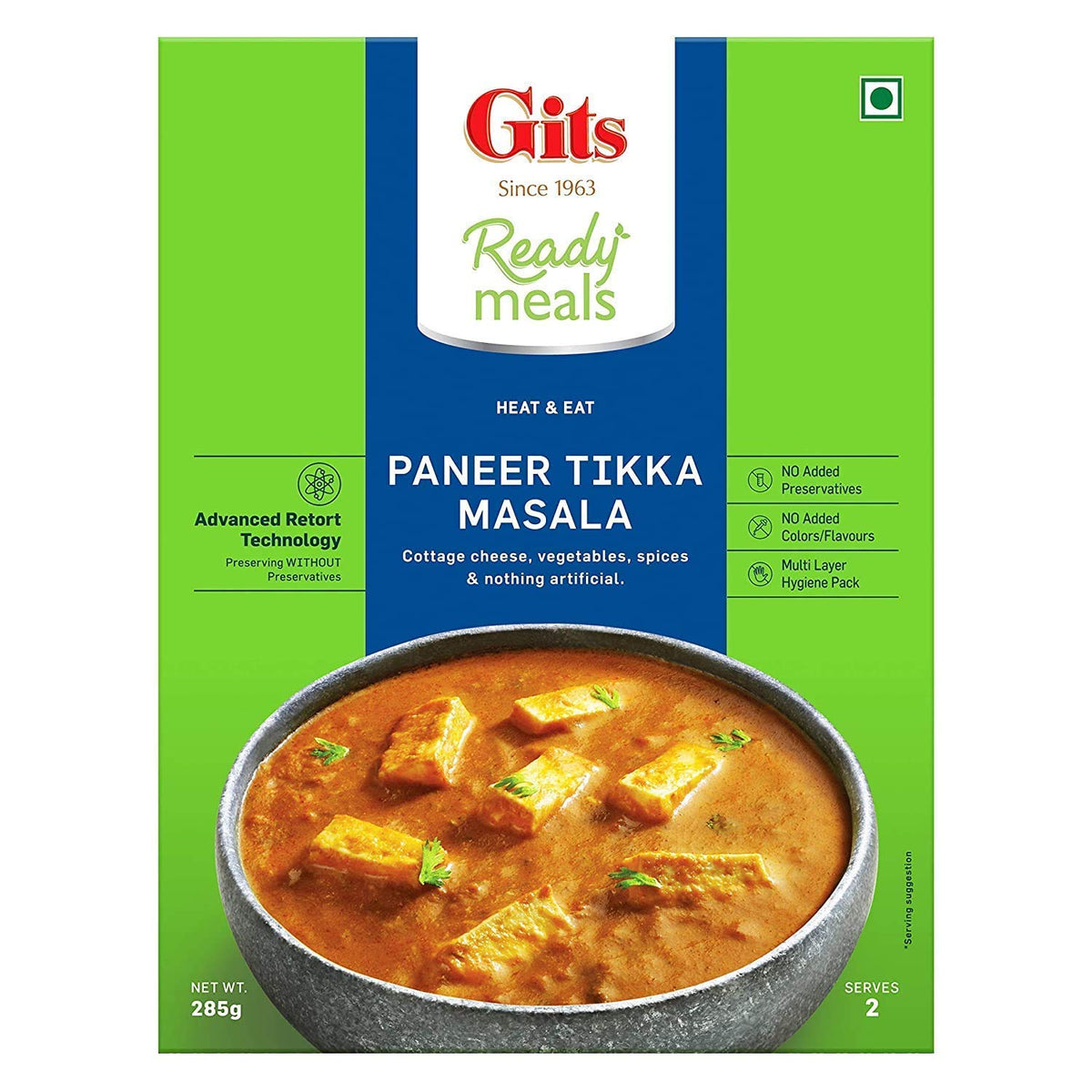 Gits Ready to Eat Paneer Tikka Masala, 1140g (Pack of 4 X 285g Each) Cottage cheese tikka masala