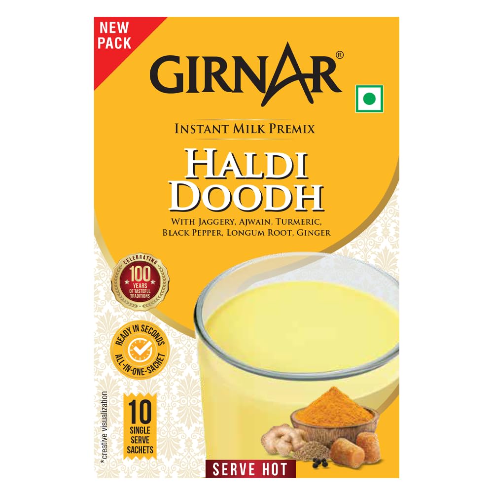 Girnar Instant Milk Premix with Turmeric and Spices 3.17 oz (90 g) | 5 Single Serve Sachets | Easy Chai (Just add Hot Water and Stir) (Single Pack)