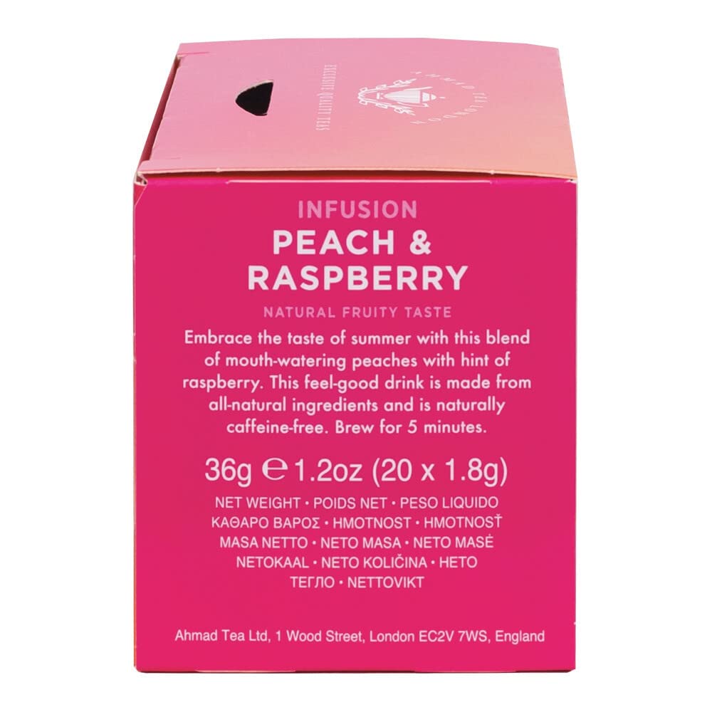 Ahmad Tea Infusions, Peach and Raspberry Teabags, 20 ct (Pack of 1) - Decaffeinated & Sugar-Free
