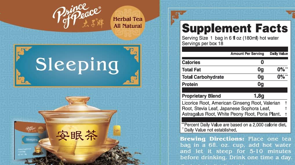 Prince of Peace Sleeping Tea, 2 Pack - 18 Tea Bags Each Herbal Tea Bags for Sleep Support Bedtime Tea Prince of Peace Herbal Sleep Aid Valerian Root Tea