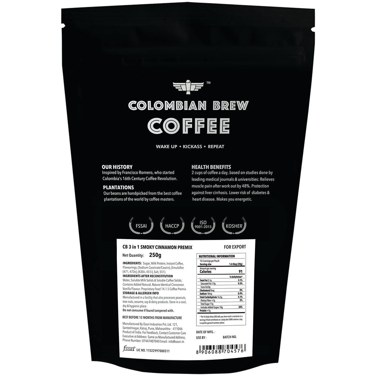Colombian Brew Smoky Cinnamon Instant Coffee Powder, No Sugar Vegan, 250g