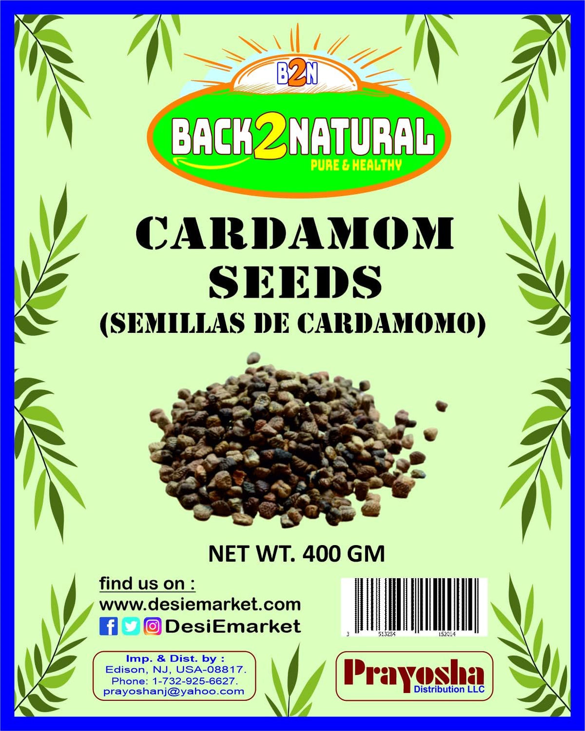 Back2Natural Cardamom (Elachi) Decorticated Seeds Indian Spice 14oz (400g) ~ All Natural | Vegan | Gluten Friendly | NON-GMO | Indian Origin