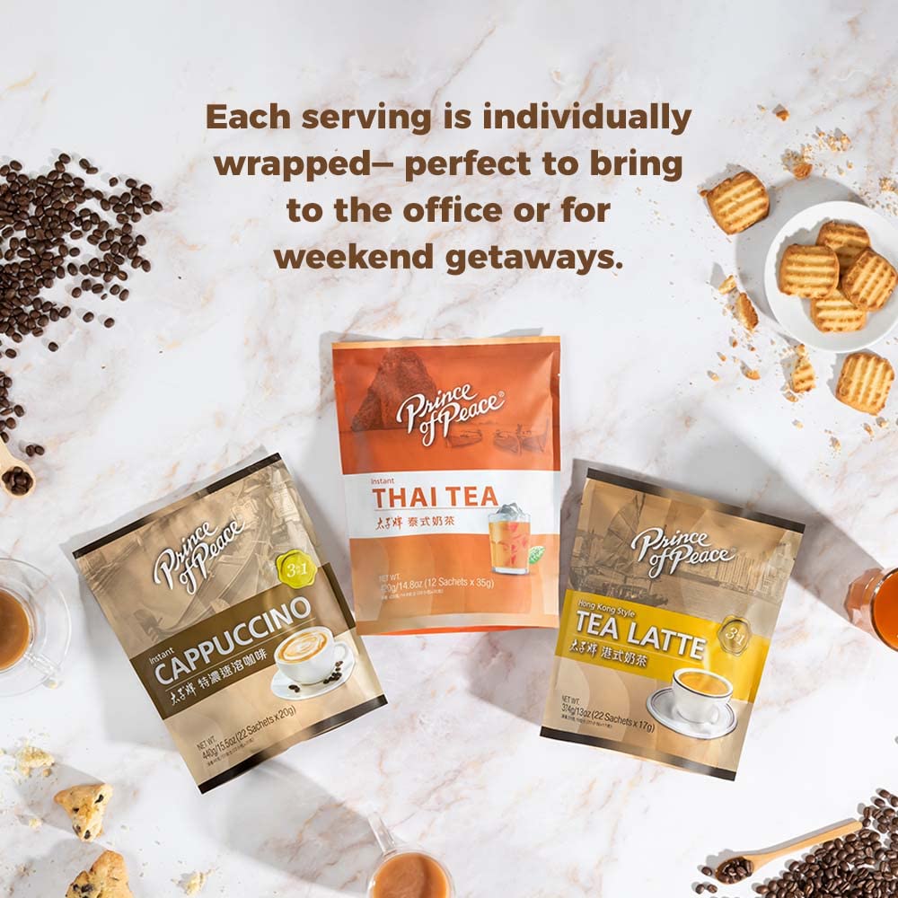 Prince of Peace 3 in 1 Instant Thai Tea Beverage, 12 Sachets Instant Hot or Cold Beverage Made with Authentic Thai Tea Recipe, Rich and Creamy Taste