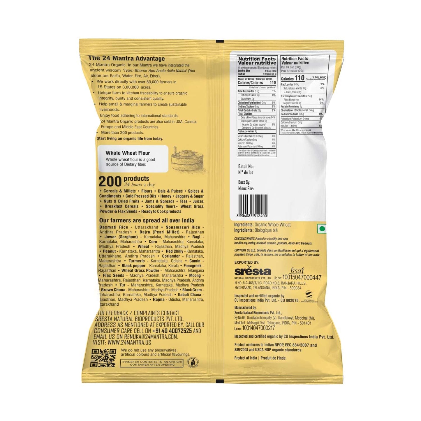 24 Mantra Organic Whole Wheat Flour 20 lbs