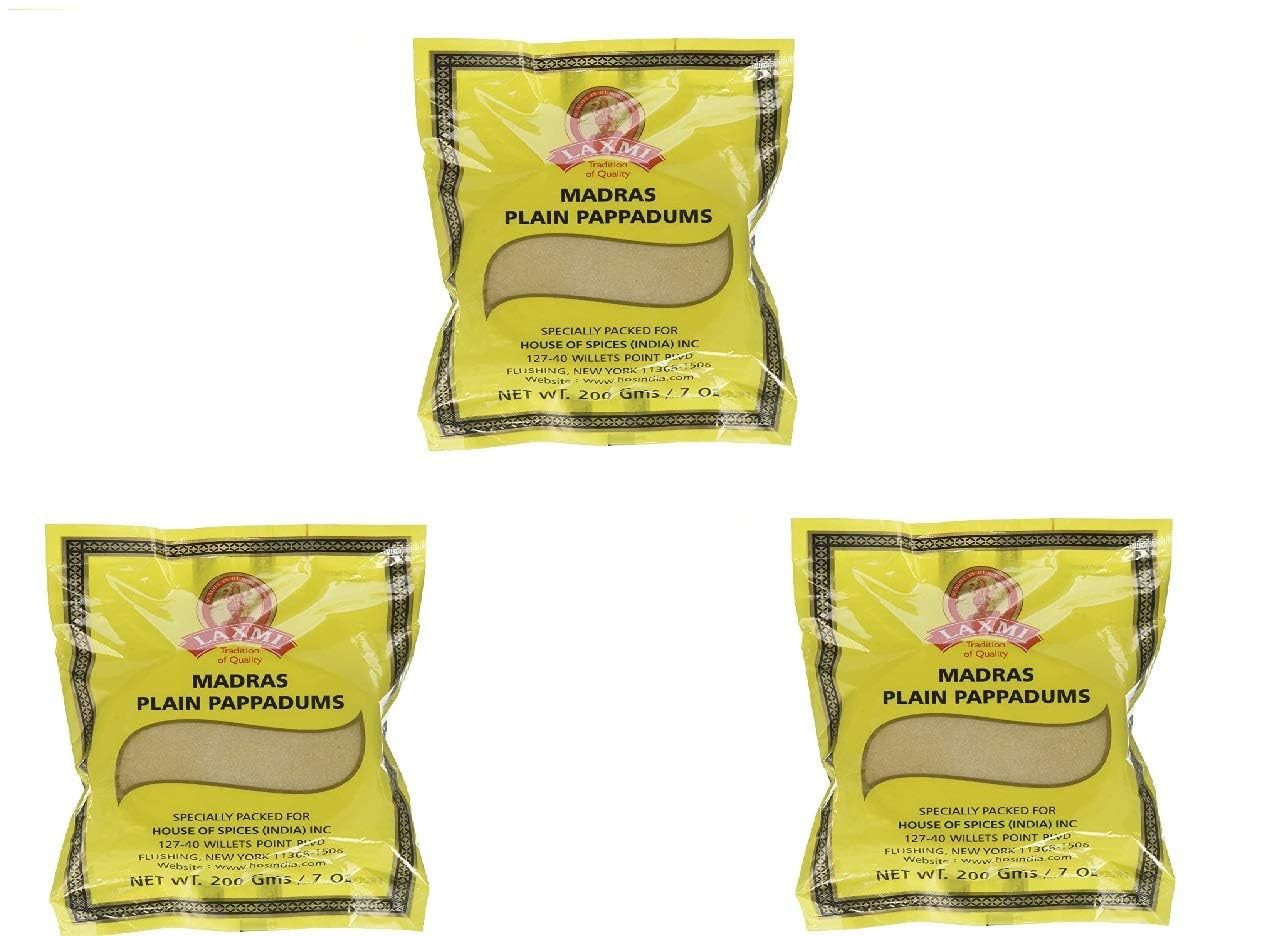 Laxmi Plain Pappadums & Appalam - Choose Quanity - Ships From California (Madras Plain Pappadums ( Yellow Pack ), 3 PACK)