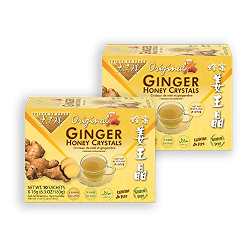 Prince of Peace Instant Ginger Honey Crystals, 2 Packs of 10 Sachets Instant Hot or Cold Beverage Easy to Brew Ginger and Honey Crystals