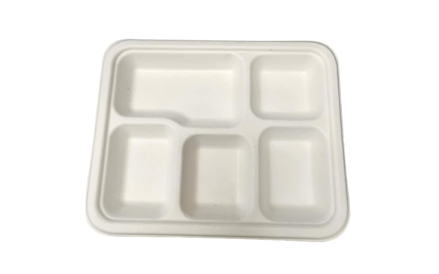 Biodegradable 5-Compartment Plates. Bulk 100 Pk. Compartment Thali Plates Trays - 100 Pack For Indian Puja, Partys