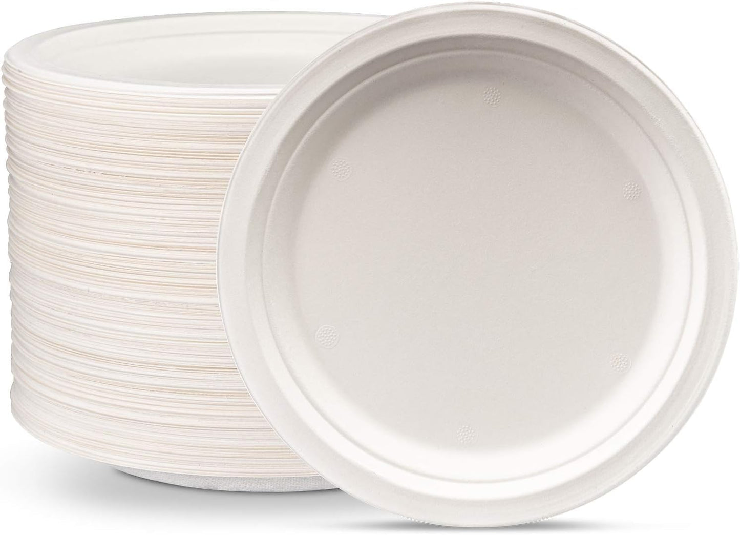 Mahavir 200 Pack 9-inch 100% Compostable Heavy-Duty Paper Plates Eco-Friendly Disposable Sugarcane Plates