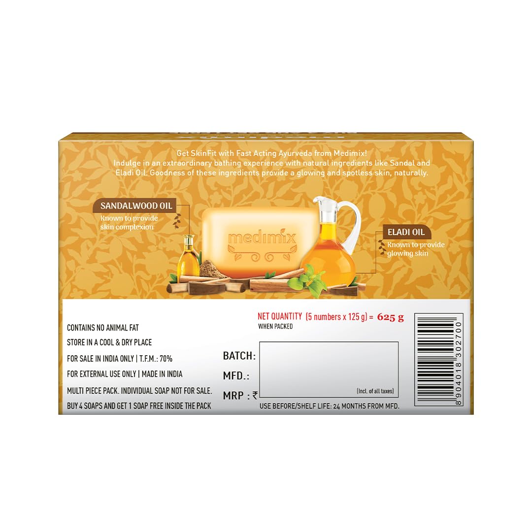 Medimix Ayurvedic Sandal Soap, 125g (4+1 Offer Pack)