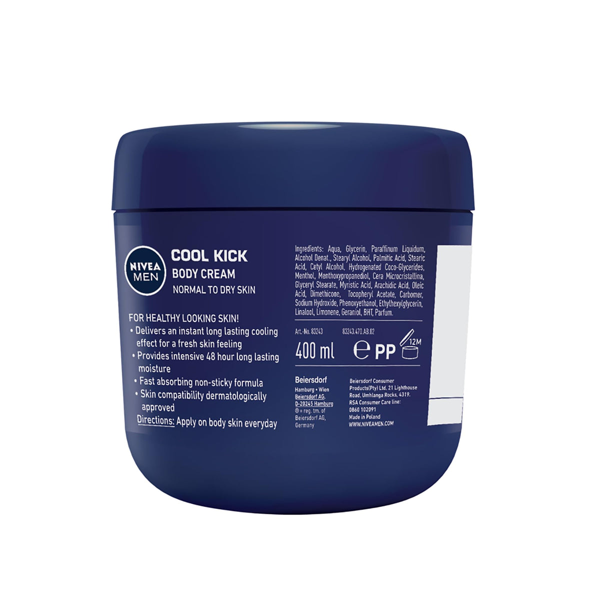 Nivea Men Cool Kick Body Cream - 13.5 Fl Oz / 400 mL