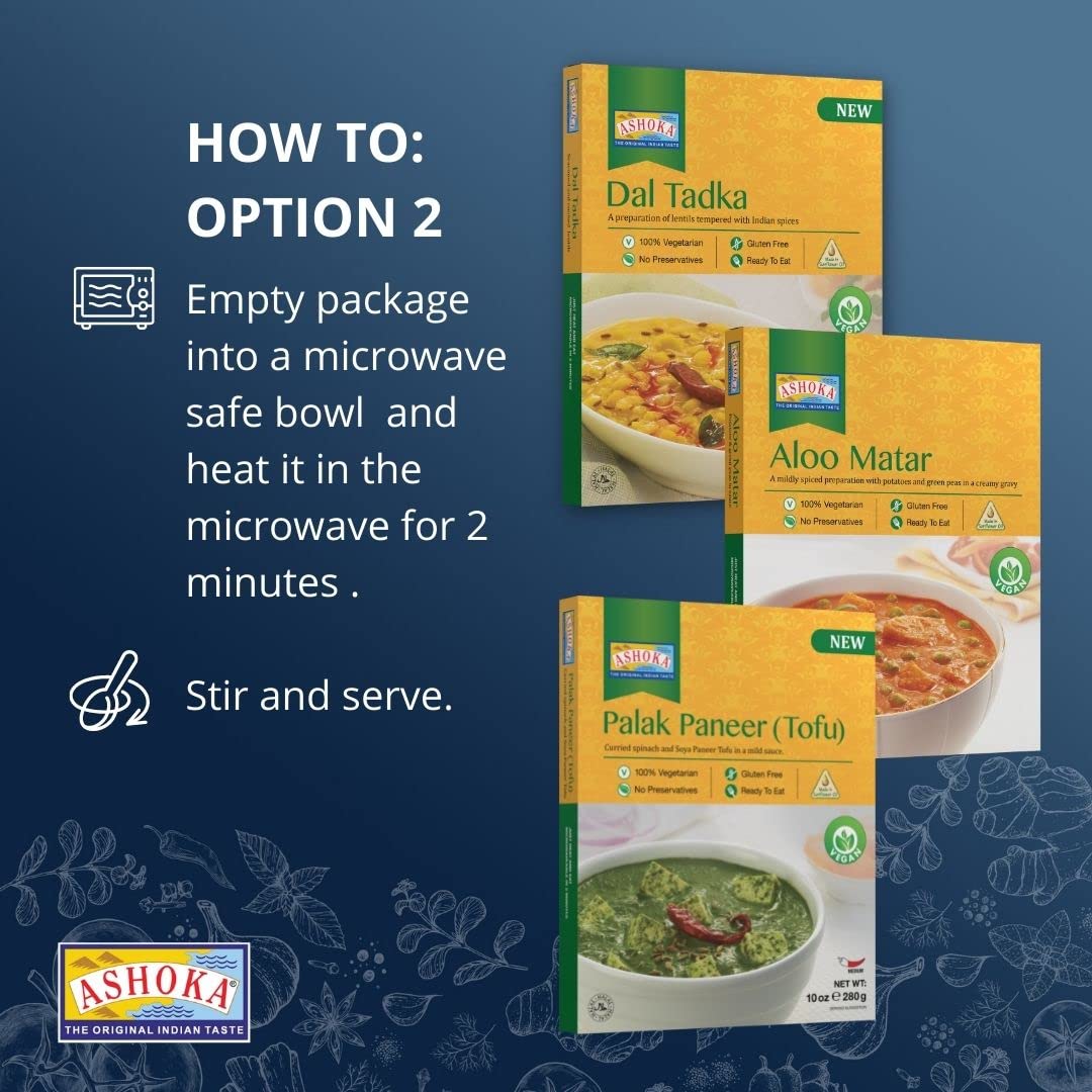Ashoka Ready to Eat Microwavable Rice Since 1930, 100% Vegan Bombay Biryani, All-Natural Instant Rice, Plant-Based, Gluten Free, and with No Preservatives, 10 Ounce