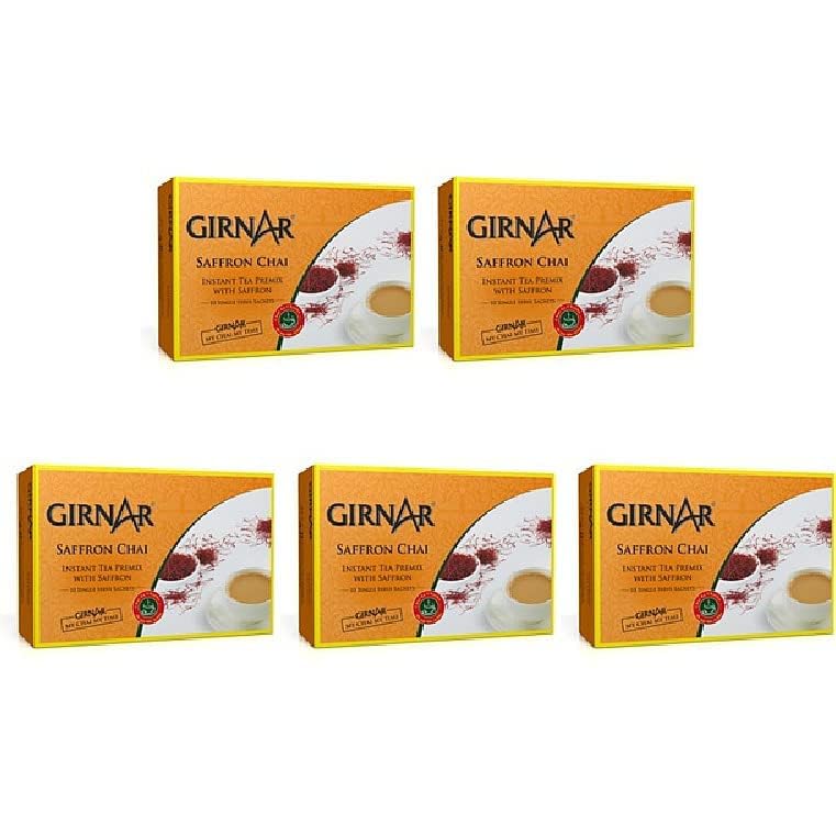 Pack Of 5 - Girnar Instant Saffron Chai Milk Tea Sweetened - 220 Gm (7.7 Oz) - Indian Tea