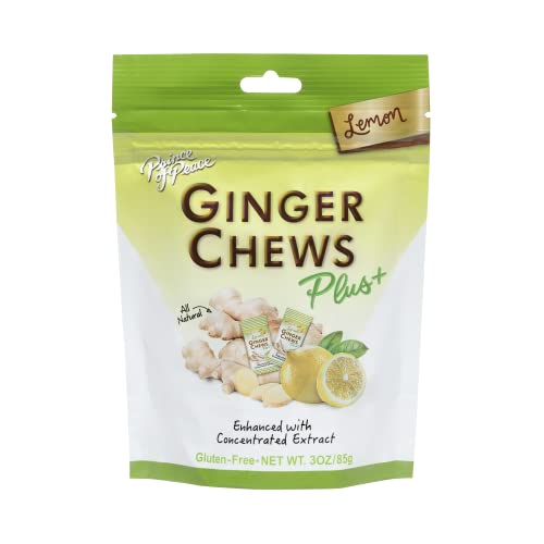 Prince of Peace Ginger Chew Plus+ with Lemon, 3 oz. Bag Digestive Aid, Relief, Healthy Candy, Stomach Aid