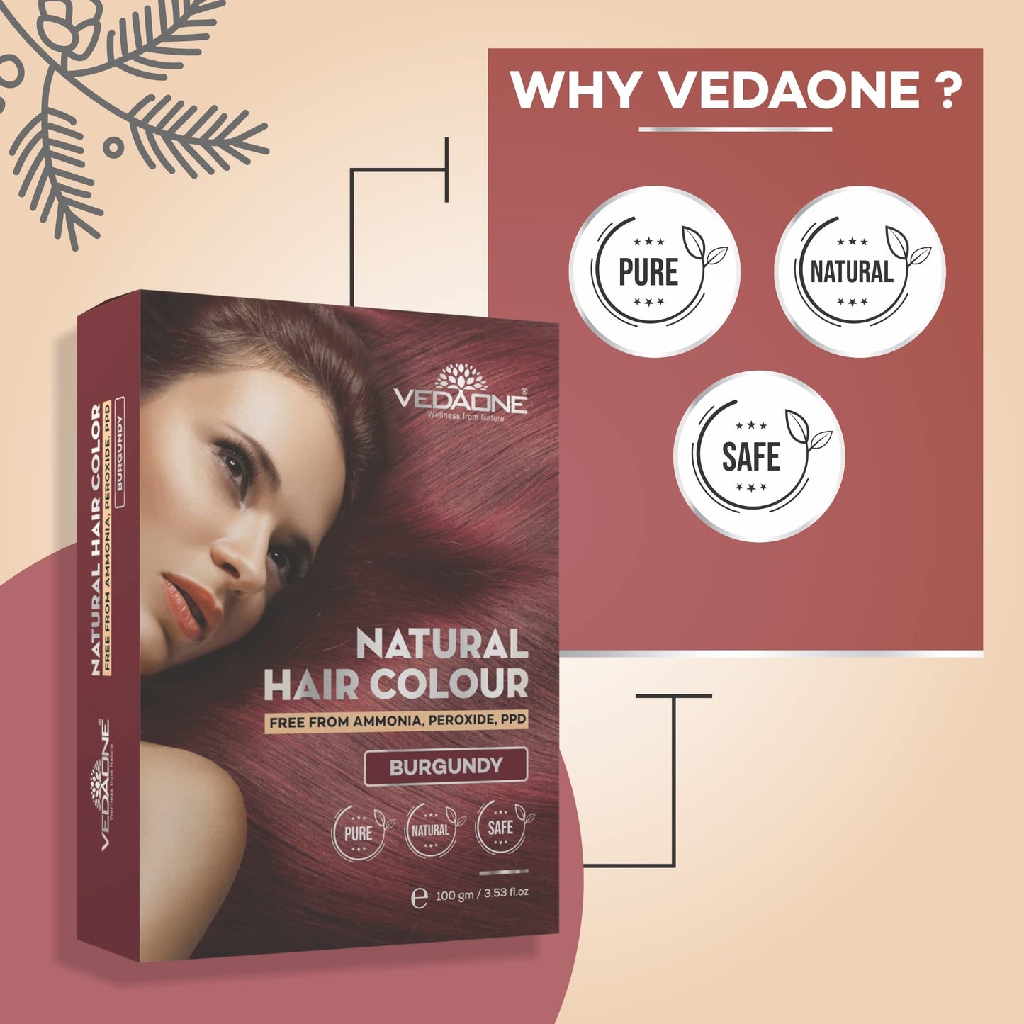 Vedaone Natural Burgundy Hair Color 100gm