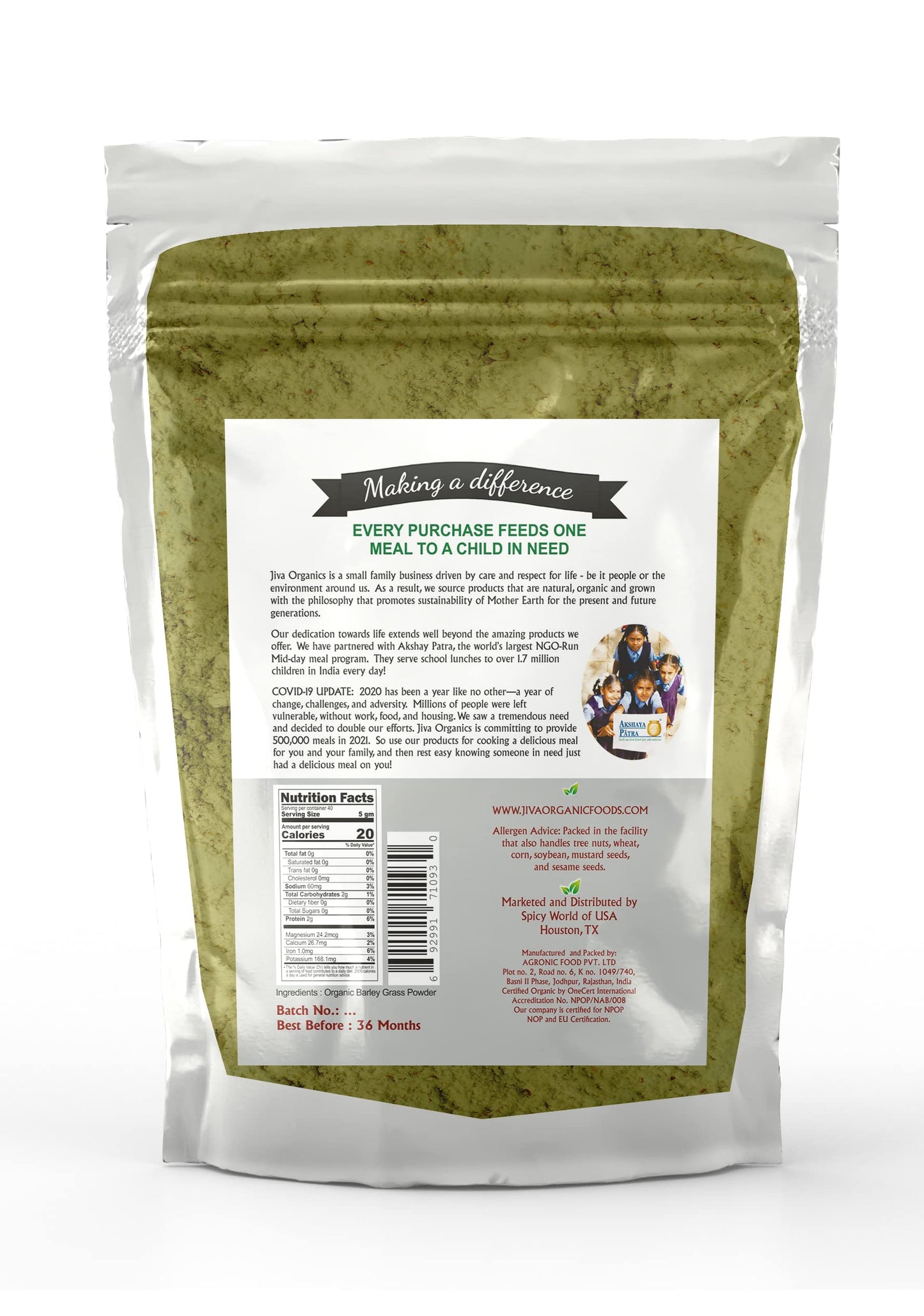 Jiva Organics Barley Grass Powder 200g (7 Oz)
