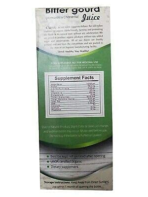 Classic Organic Karela Juice for Balanced Blood Sugar Support. USDA Organic Bitter Melon 500ml 16.9 Fl. Oz