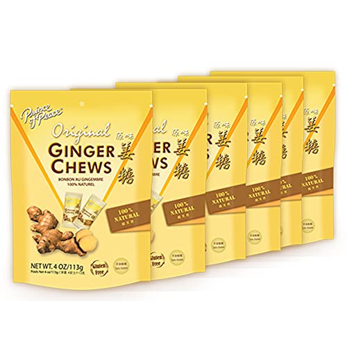 Prince of Peace Original Ginger Chews, 4 oz. Candied Ginger Candy Pack Ginger Chews Candy Natural Candy 6 Pack