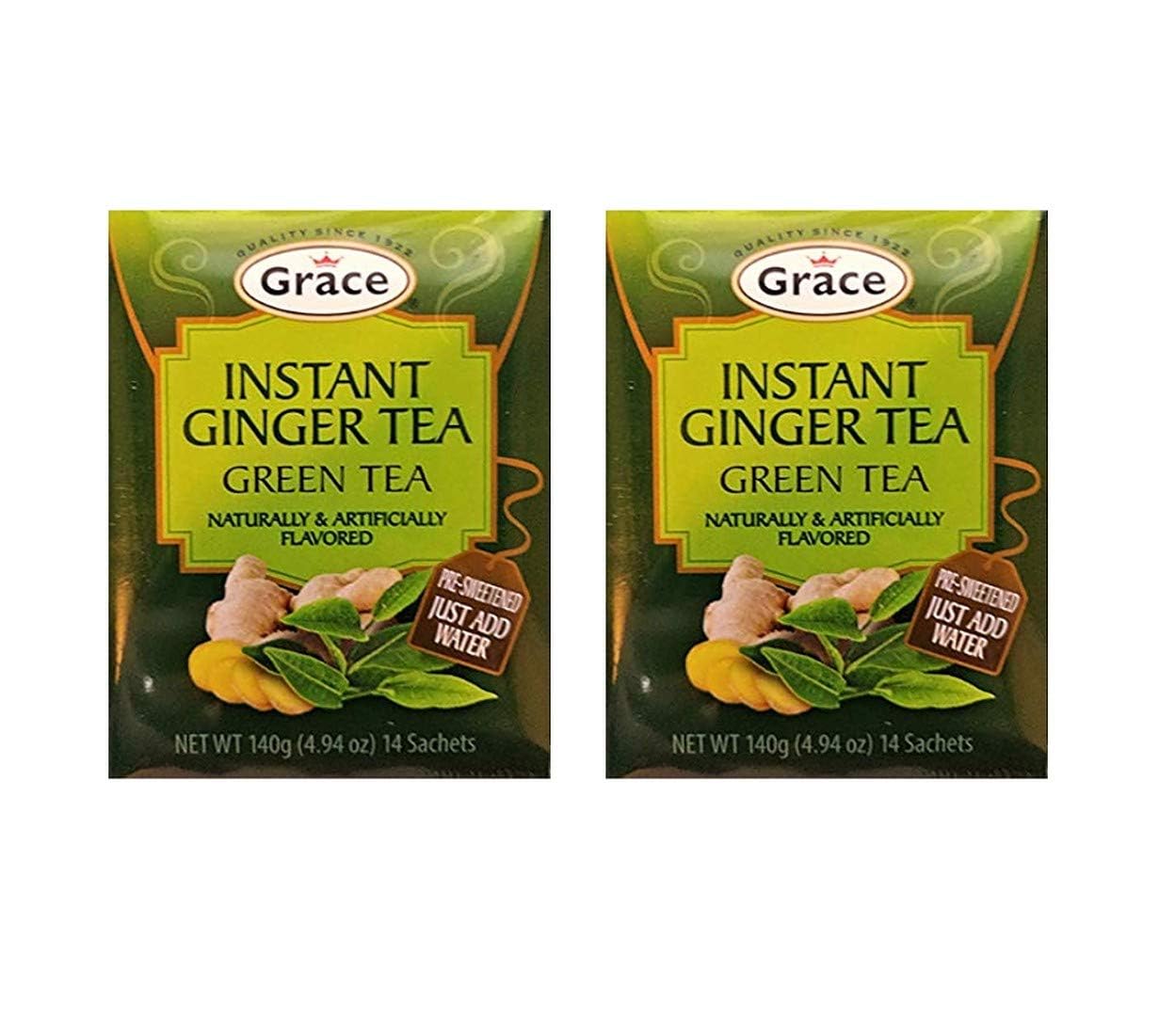 Grace Instant Ginger Pre-Sweetened Green Tea (2 Pack, Total of 280g)