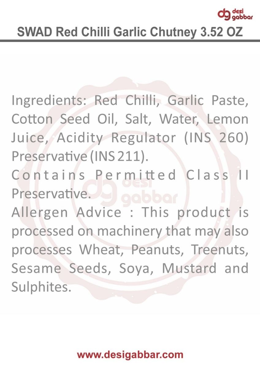 Swad Red Chili Garlic Chutney 100 gms - Chutney Spread