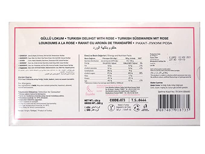 Hacizade Turkish Delight Candy with Rose Flavor, 16 Ounce