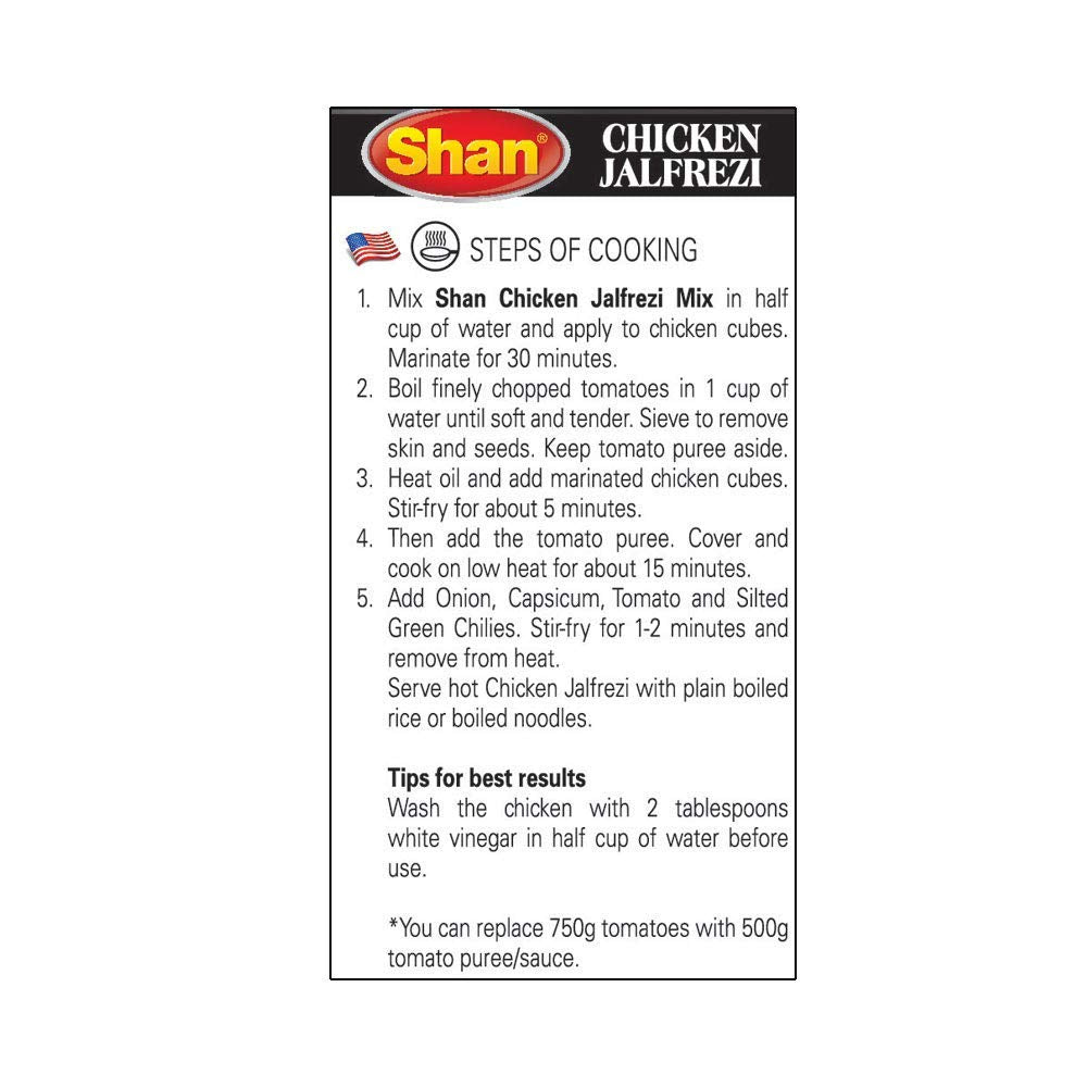 Shan Chicken Jalfrezi Recipe and Seasoning Mix 1.76 oz (50g) - Spice Powder for Stir Fried Chicken and Vegetables in Tomato Sauce - Suitable for Vegetarians - Airtight Bag in a Box (Pack of 24)