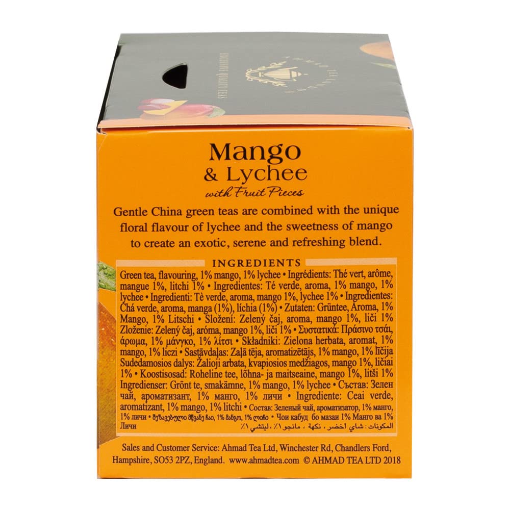 Ahmad Tea Green Tea, Mango & Lychee Teabags, 20 ct (Pack of 1) - Caffeinated & Sugar-Free