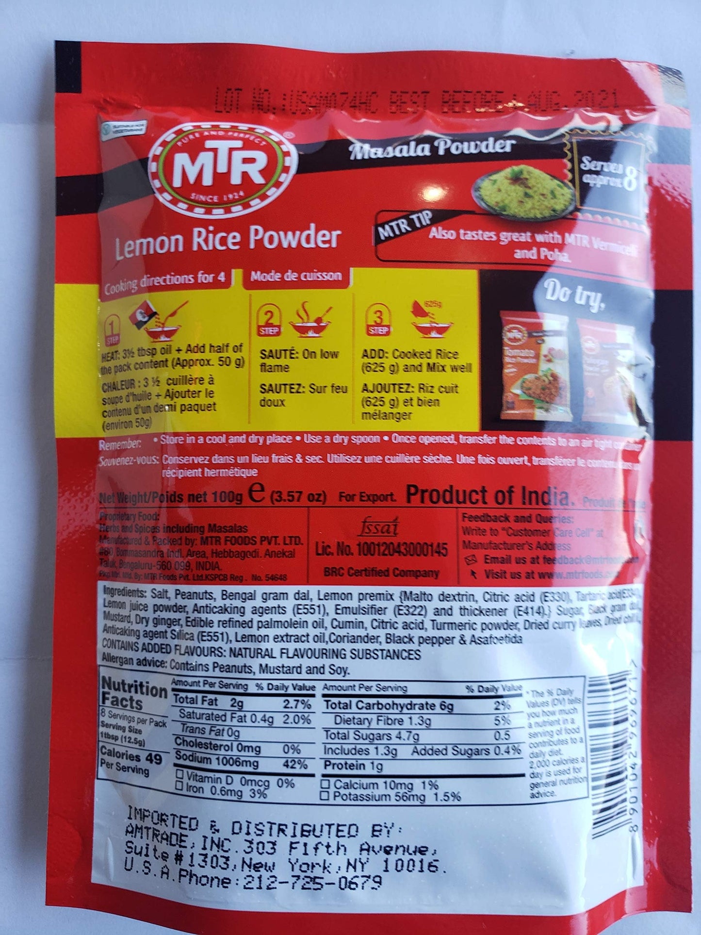 MTR Lemon Rice powder 100 gms - Indian Spices