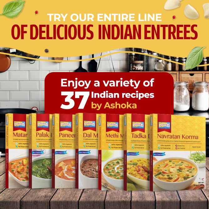 Ashoka Ready to Eat Indian Meals Since 1930, 100% Vegetarian Dal Makhani, All-Natural Traditionally Cooked Indian Food, Plant-Based, Gluten-Free and with No Preservatives, 10 Ounce
