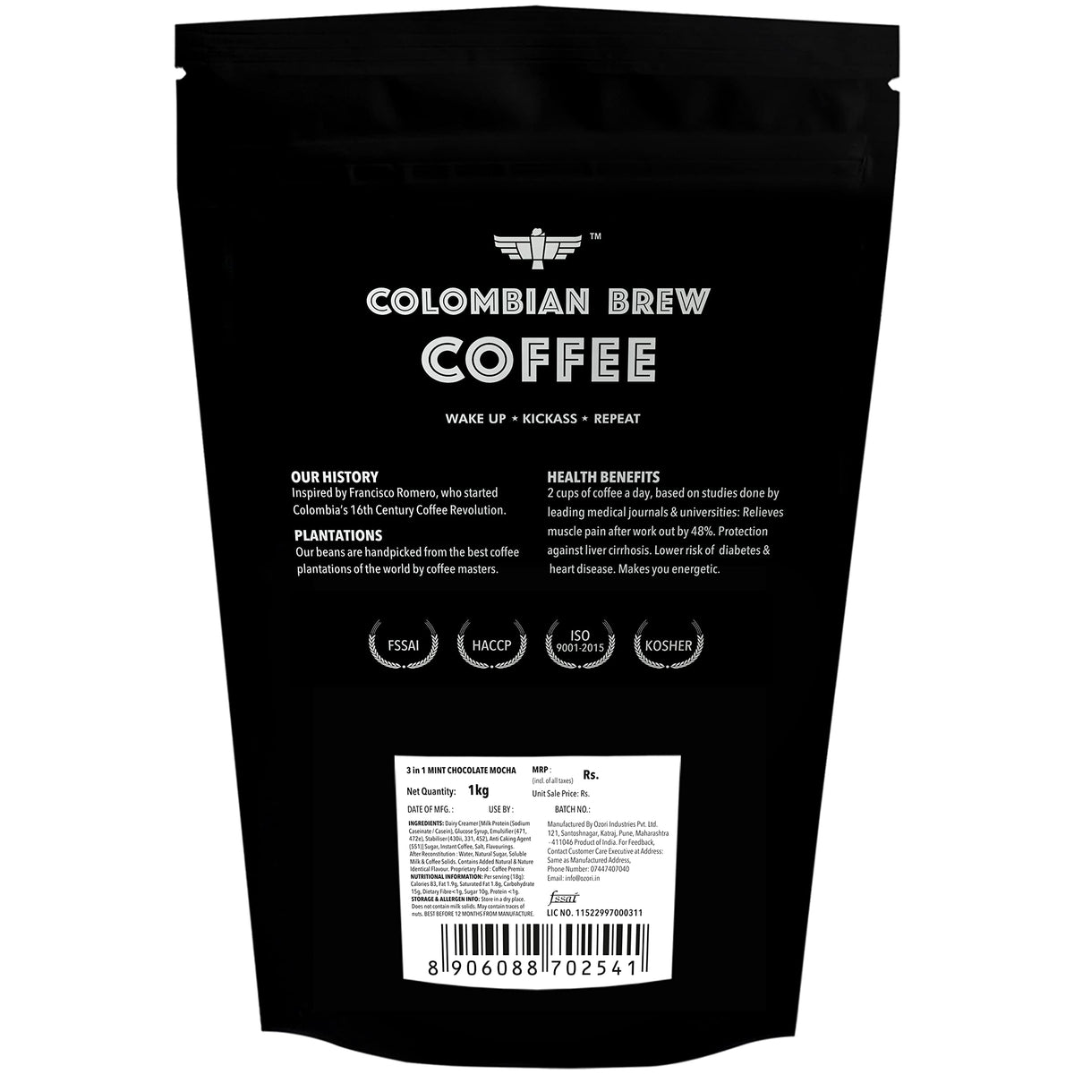 Colombian Brew Mint Chocolate Mocha Instant Coffee, No Sugar Vegan 1kg