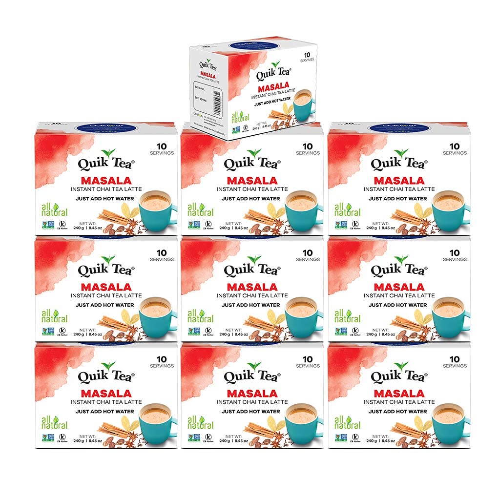 QuikTea Chai Tea Latte, Masala, 100 Count, 8.45 Ounce (Pack of 10) - Indian Tea