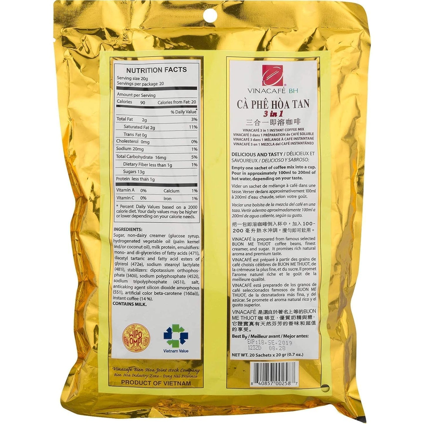 Vinacafe, Instant Herbal Coffee Mix 3 in 1 (Ca Phe Hoa Tan), 14.1 oz