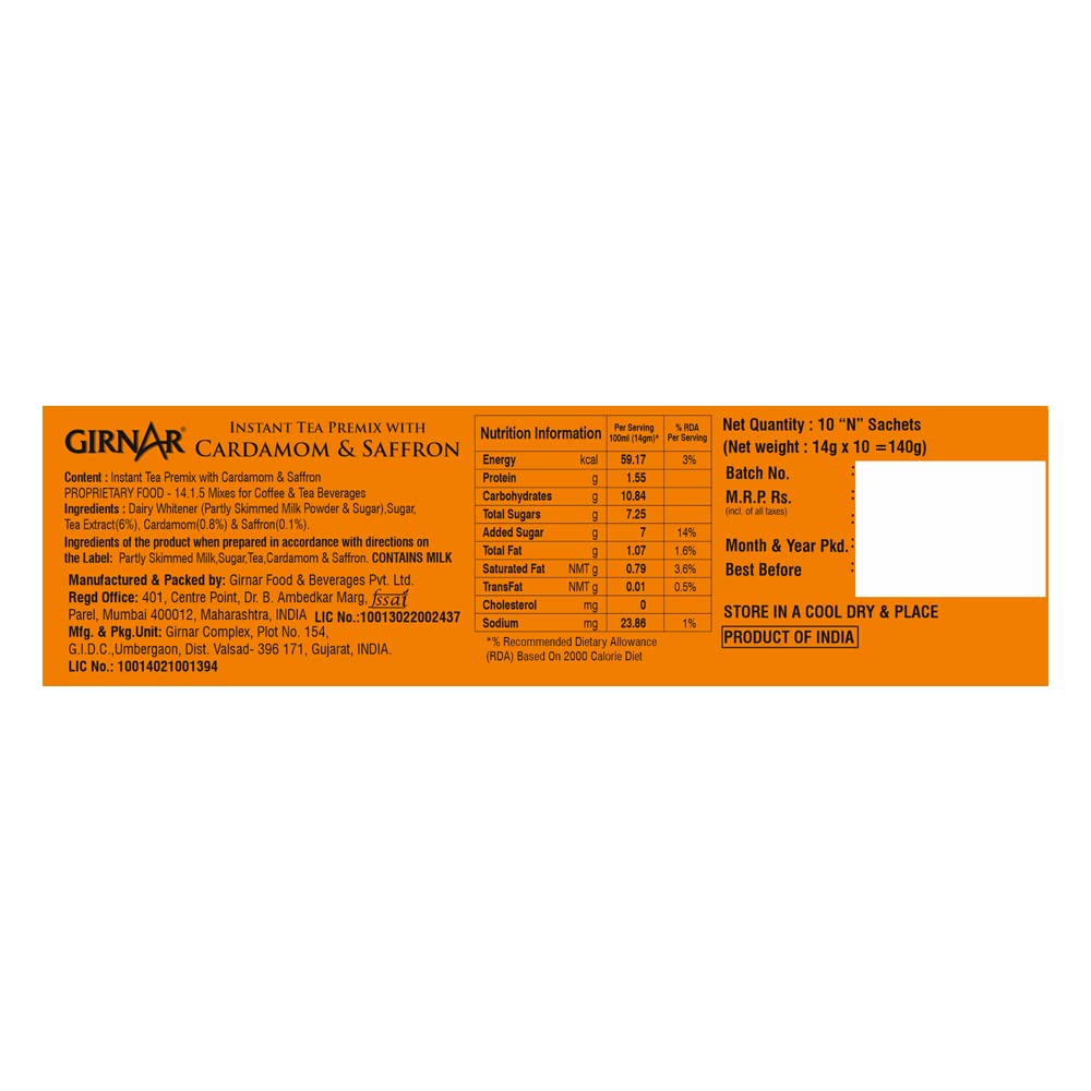 Girnar Instant Cardamom Saffron Tea Premix, 140 g