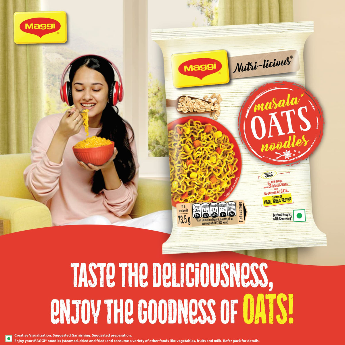Nestle Maggi Nutri-Licious Oats Masala Noodles, 75 Grams Pack, - Vegetarian, India