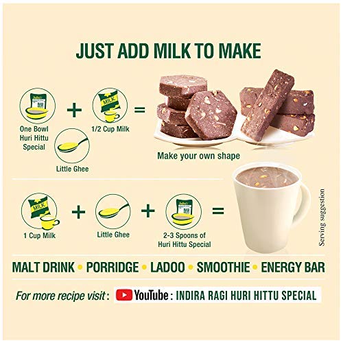 Ragi Huri Hittu -(400g) Popped Ragi-Finger Millet Flour with Cashew Nuts Malt Spices Ragi Malt Mix Instant Ragi Porridge Mix Instant Ragi Laddu Mix