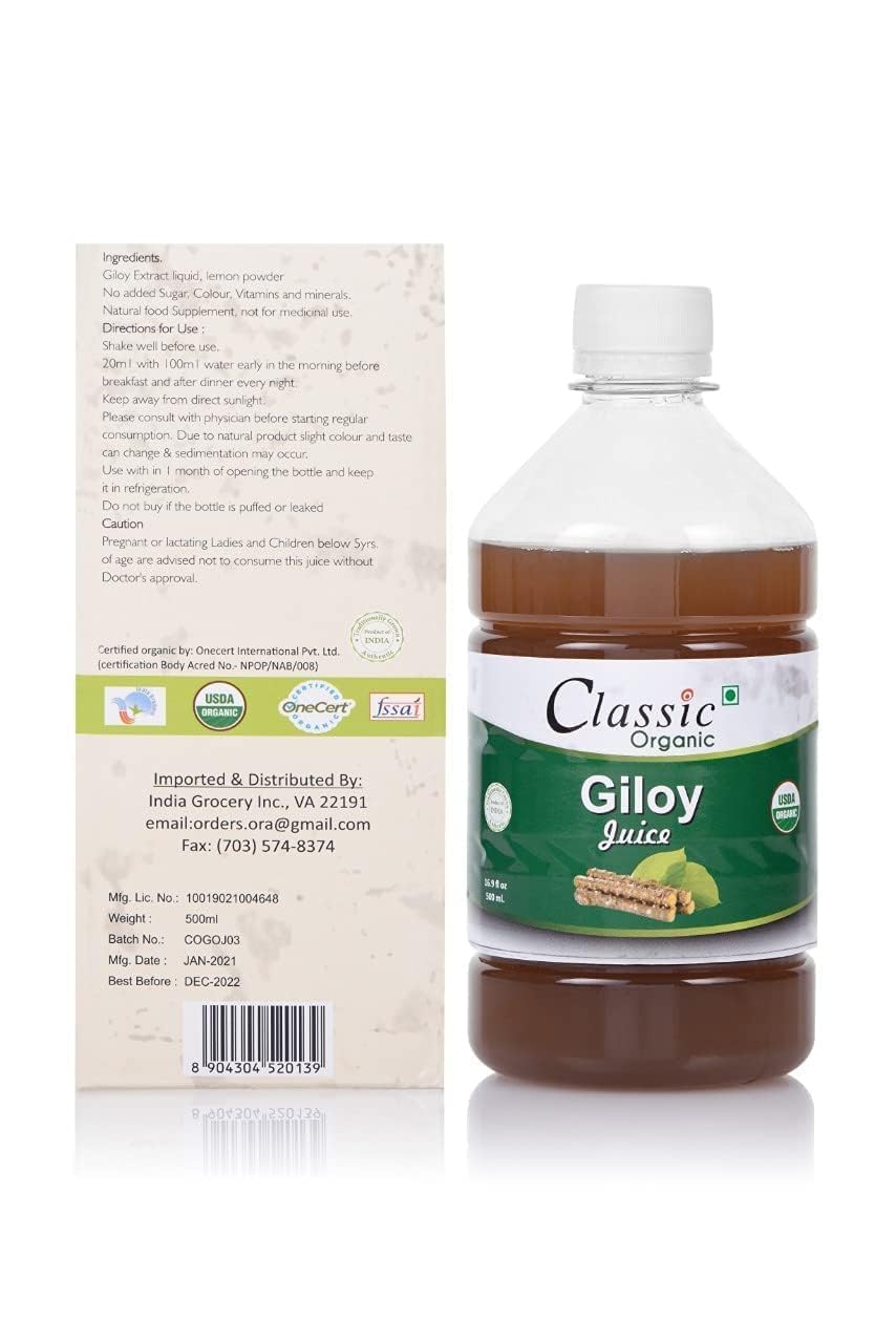 Classic Organic Giloy Juice 500ml, Immunity Booster Juice with Natural Source Of Antioxidants