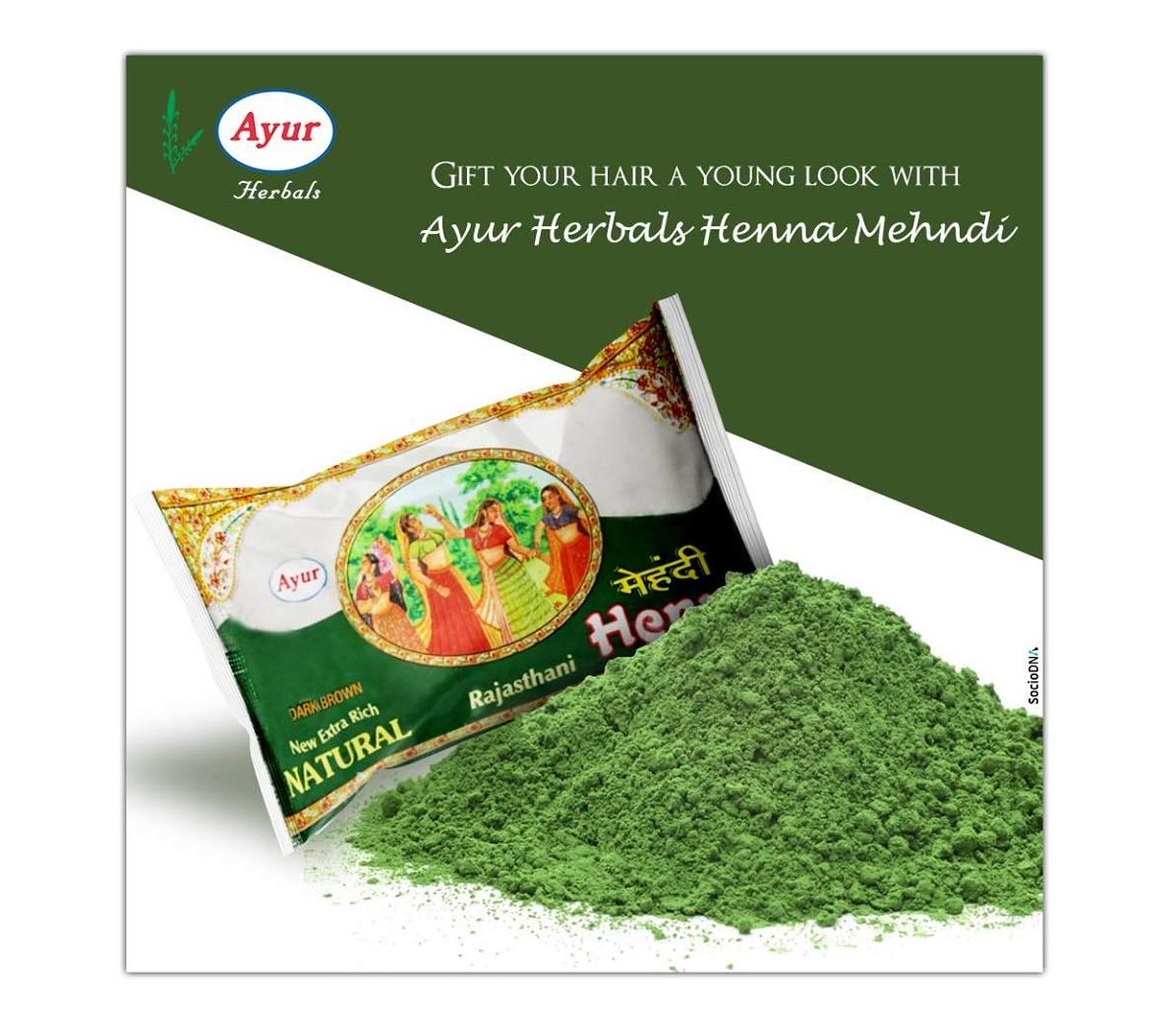 Ayur Rajasthani Henna Mehandi Powder Natural Hena Dark Brown Shade - 150gm