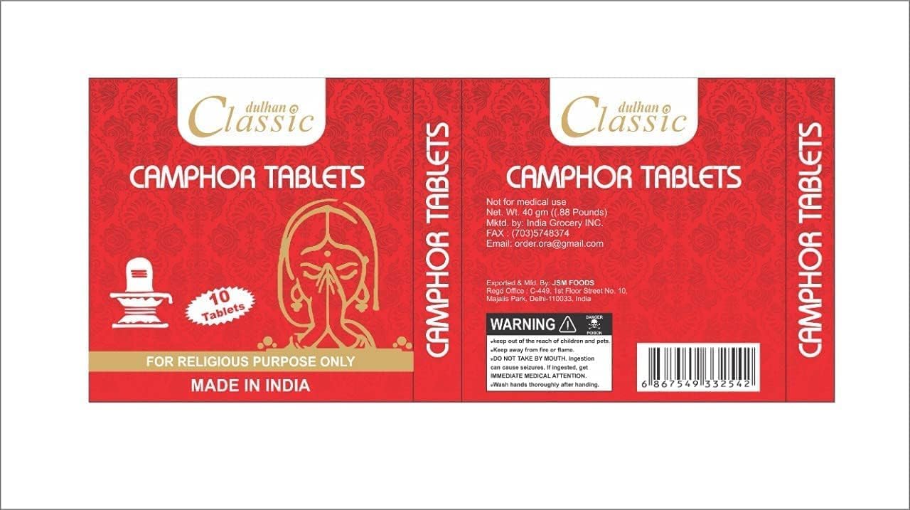 Classic Camphor Tablets 10 Tablets 100% Genuine Crystals Camphor Tablets