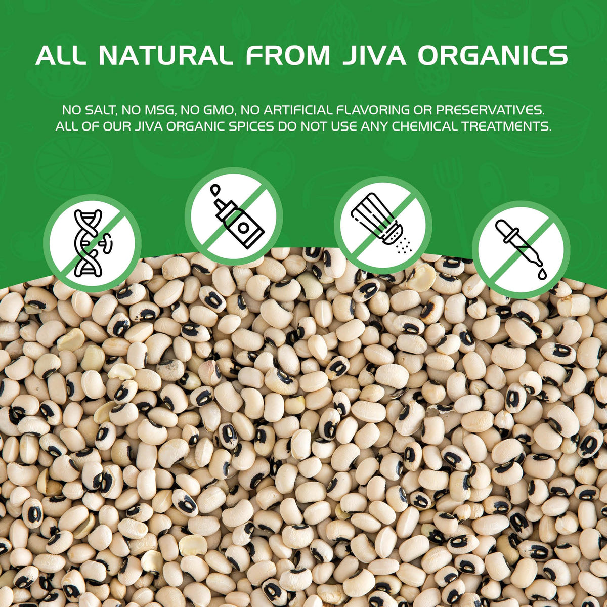 Jiva Organics Organic Black Eye Peas 2 Pound Bag - Cowpeas, Non-GMO, Natural