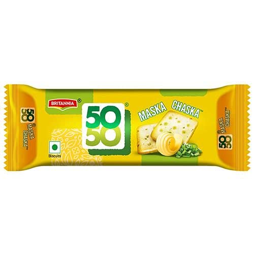 Britannia 50-50 Maska Chaska biscut 45.5 grm each pack of (10 pcs ) 100% veg product,yellow