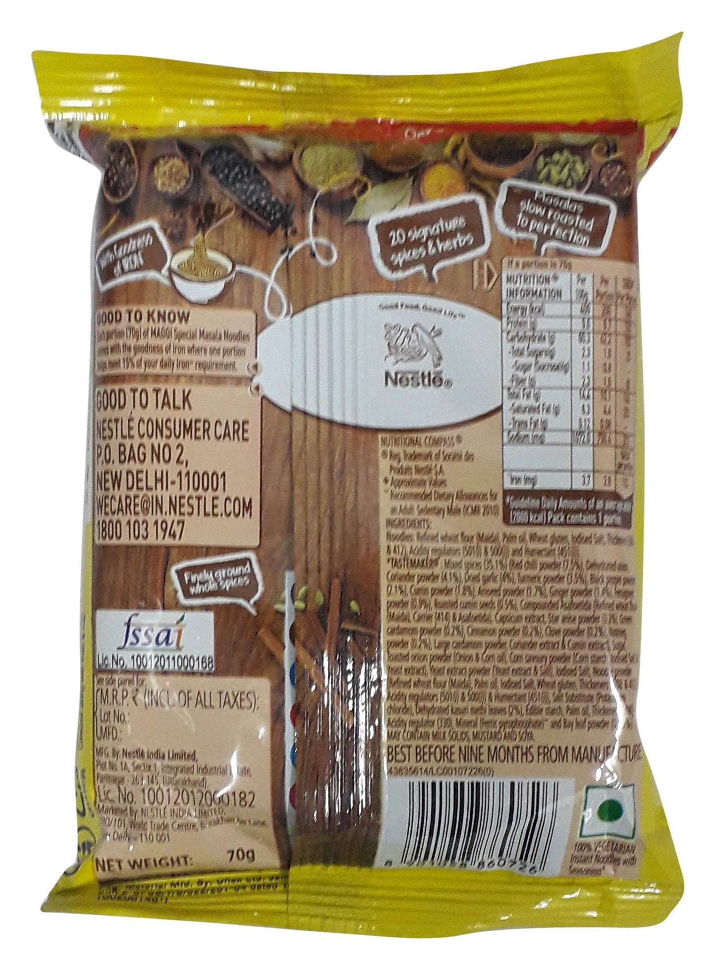 Maggi 2-Minute Special Masala Instant Noodles - 70 grams pack (2.46 oz) - (Vegetarian)