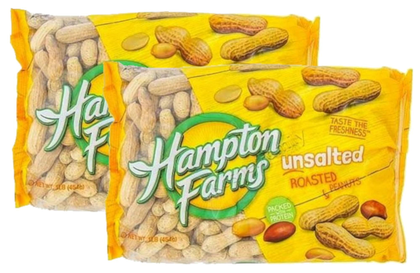 Hampton Farms Unsalted Roasted Peanuts 16 oz (Pack of 2).