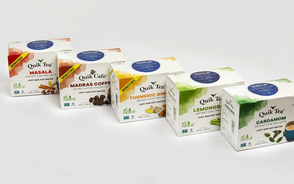 QuikTea Chai Tea Latte - Ginger Chai Tea Latte Pouches (Unsweetened), Ginger, 100 Count, Pack of 10 - Indian Tea