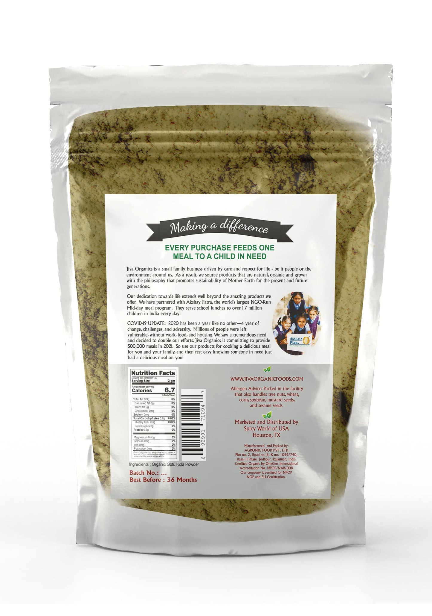 Jiva Organics Gotu Kola Powder (Centella Asiatica) 7 Ounce (200g) - Raw, Vegan, Non-GMO