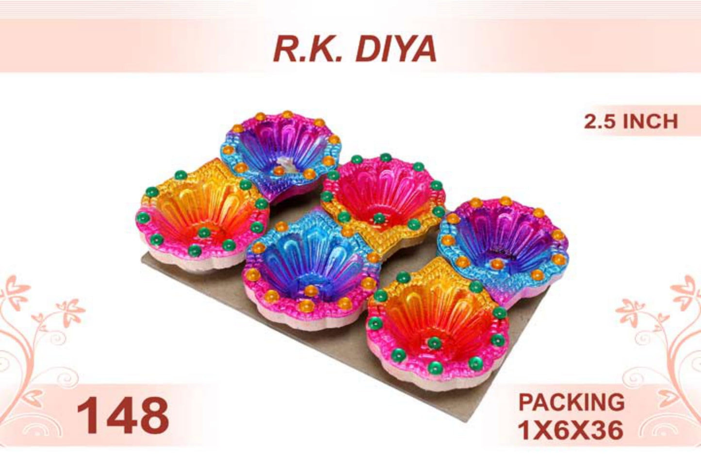 R.K. Diya 6pc 2.5inch #148 - Diwali Clay Diya